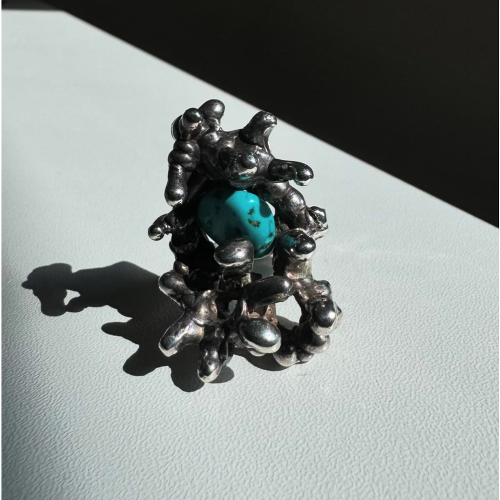 Brutalist Sterling Silver Turquoise Ring